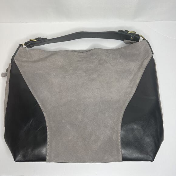 ELLINGTON Purse Grey Suede Black Leather Hobo Handbag Shoulder EUC - Picture 1 of 12